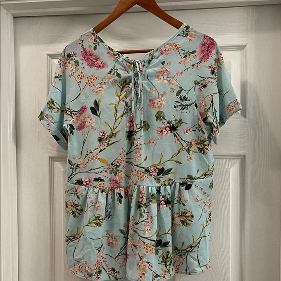 LARA Floral Print Blouse - Light Blue and Pink Medium - Picture 5 of 6